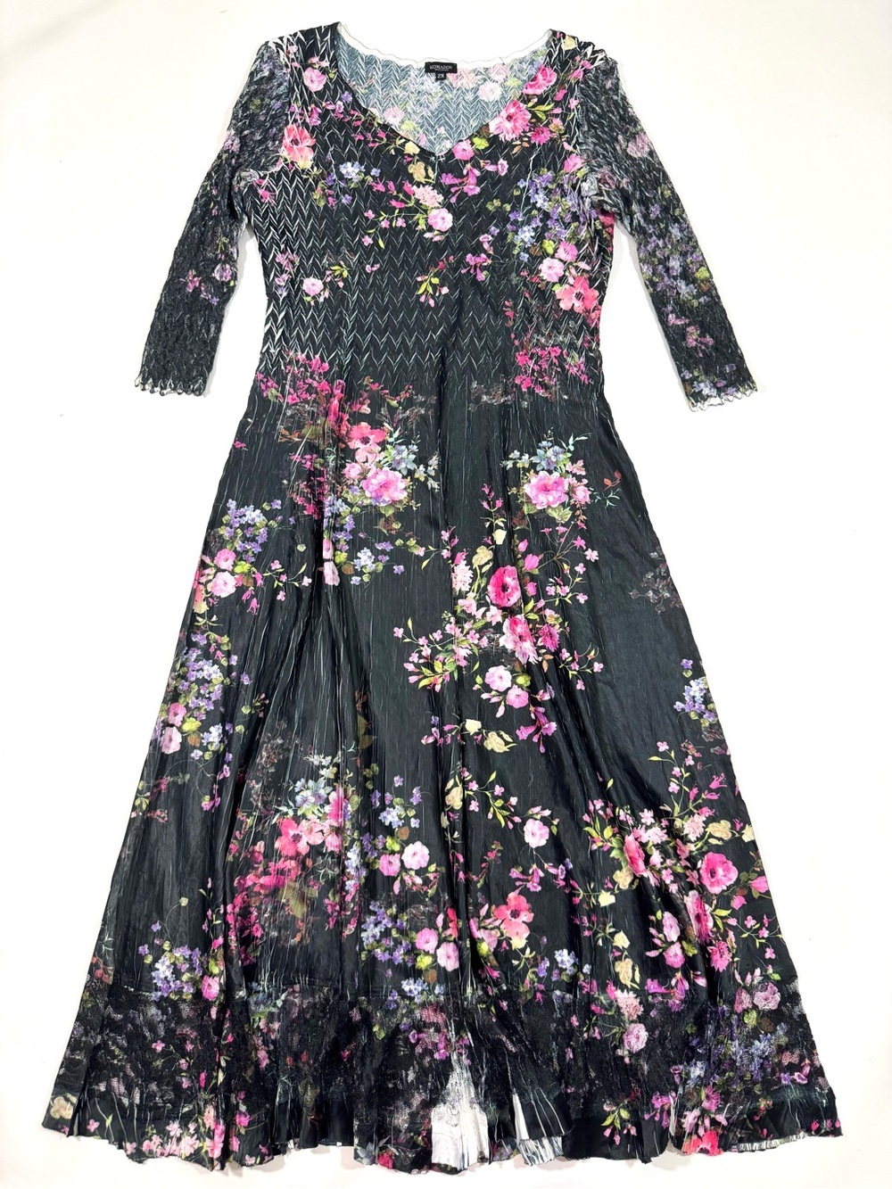 Komarov V Neck Emma Midi Dress Floral Print Lace
